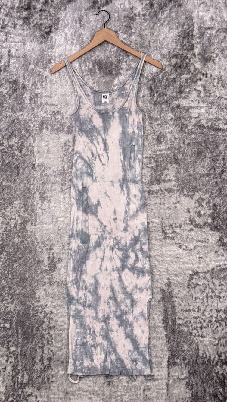 NSF Dress Small Womens Tie Dye Distress Tank Fitted Jersey Knit Midi